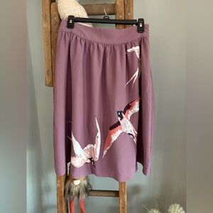 Ann Taylor Mauve A-Line Skirt with Bird Design